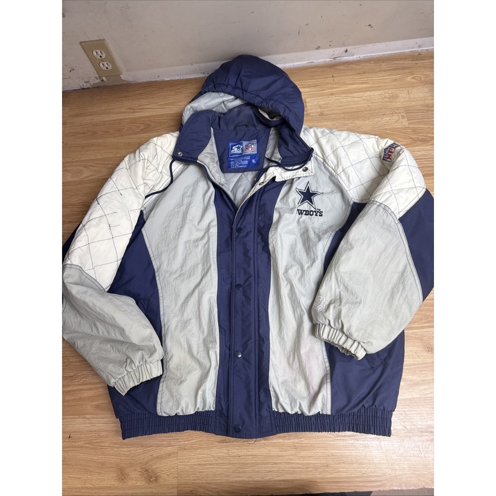 Vintage Dallas Cowboys Starter Hooded Jacket 90's Quilted Lining Size XL